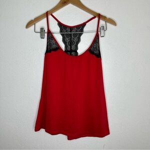 LINEA DONATELLA Lace Racerback Cami Top Red Black Sleeveless Stretch Tank Sz M